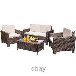 Flamaker Rattan Garden Sofa Furniture Set Patio 4 Seater Armchairs Table Sofa