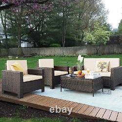 Flamaker Rattan Garden Sofa Furniture Set Patio 4 Seater Armchairs Table Sofa