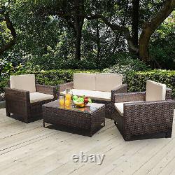 Flamaker Rattan Garden Sofa Furniture Set Patio 4 Seater Armchairs Table Sofa