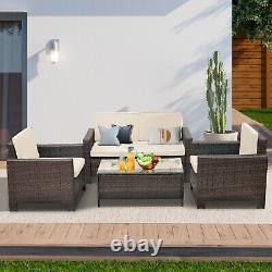 Flamaker Rattan Garden Sofa Furniture Set Patio 4 Seater Armchairs Table Sofa