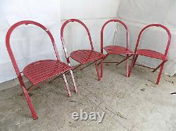 Four, red, folding, round back, metal, chairs, outside, garden, conservatory, patio, chair