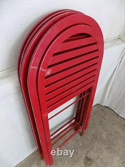 Four, red, folding, round back, metal, chairs, outside, garden, conservatory, patio, chair