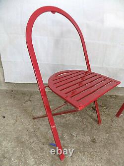 Four, red, folding, round back, metal, chairs, outside, garden, conservatory, patio, chair