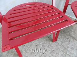 Four, red, folding, round back, metal, chairs, outside, garden, conservatory, patio, chair