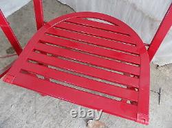 Four, red, folding, round back, metal, chairs, outside, garden, conservatory, patio, chair