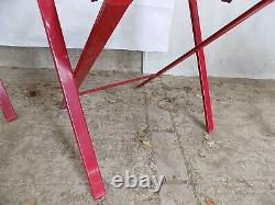 Four, red, folding, round back, metal, chairs, outside, garden, conservatory, patio, chair