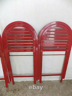 Four, red, folding, round back, metal, chairs, outside, garden, conservatory, patio, chair