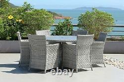 Furniture Rattan 6 Seater Round Garden Dining Set Patio Table Chairs Bistro Yard