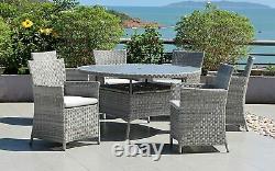 Furniture Rattan 6 Seater Round Garden Dining Set Patio Table Chairs Bistro Yard