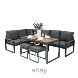 Garden Aluminium Furniture Set Wood Effect 7 Seater Outdoor Patio Lounge