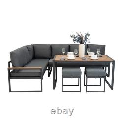 Garden Aluminium Furniture Set Wood Effect 7 Seater Outdoor Patio Lounge
