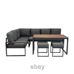 Garden Aluminium Furniture Set Wood Effect 7 Seater Outdoor Patio Lounge