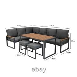 Garden Aluminium Furniture Set Wood Effect 7 Seater Outdoor Patio Lounge