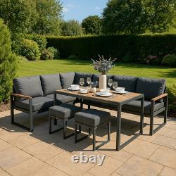 Garden Aluminium Furniture Set Wood Effect 7 Seater Outdoor Patio Lounge