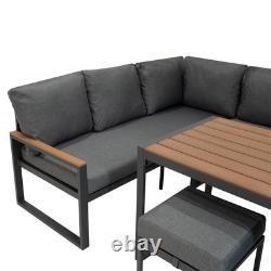 Garden Aluminium Furniture Set Wood Effect 7 Seater Outdoor Patio Lounge