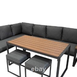 Garden Aluminium Furniture Set Wood Effect 7 Seater Outdoor Patio Lounge