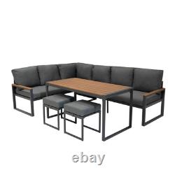 Garden Aluminium Furniture Set Wood Effect 7 Seater Outdoor Patio Lounge