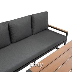 Garden Aluminium Furniture Set Wood Effect 7 Seater Outdoor Patio Lounge