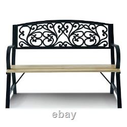 Garden Bench 3 Seater Patio Outdoor Metal Wood Picnic Chair Seating Furniture