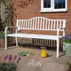 Garden Bench Loveseat White Centre Drinks Table Armrest Outdoor Patio Furniture