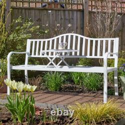 Garden Bench Loveseat White Centre Drinks Table Armrest Outdoor Patio Furniture
