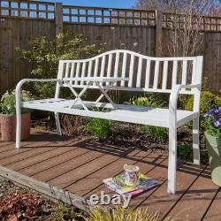Garden Bench Loveseat White Centre Drinks Table Armrest Outdoor Patio Furniture