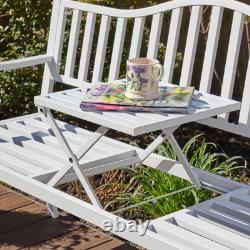 Garden Bench Loveseat White Centre Drinks Table Armrest Outdoor Patio Furniture