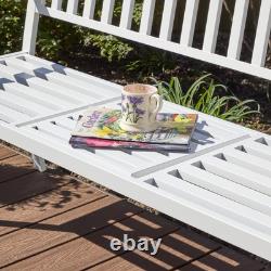 Garden Bench Loveseat White Centre Drinks Table Armrest Outdoor Patio Furniture