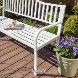 Garden Bench Loveseat White Centre Drinks Table Armrest Outdoor Patio Furniture