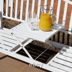 Garden Bench Loveseat White Centre Drinks Table Armrest Outdoor Patio Furniture