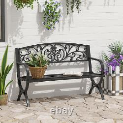 Garden Bench Porch Chair Furniture Patio Park Loveseat Steel Black Outdoor