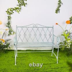 Garden Bench Seat Patio Furniture Foldable Metal Vintage Outdoor Antique Blue