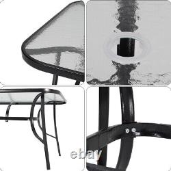 Garden Bistro Patio Furniture Set Glass Top Table Chairs Outdoor Indoor Rattan