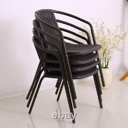 Garden Bistro Patio Furniture Table Chairs Outdoor Indoor Rattan Stacking Chair