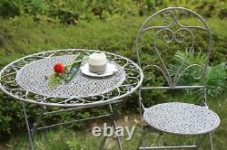 Garden Bistro Set Metal Patio Furniture Table Chairs Garden 3 Piece Antique Grey