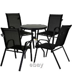 Garden Bistro Set Round Glass Table & Chair Outdoor Patio Furniture Home Dinner