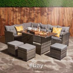 Garden Corner Sofa Rattan Furniture Set 9 Seater & Table Chairs Outdoor Patio