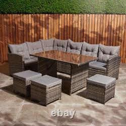 Garden Corner Sofa Rattan Furniture Set 9 Seater & Table Chairs Outdoor Patio