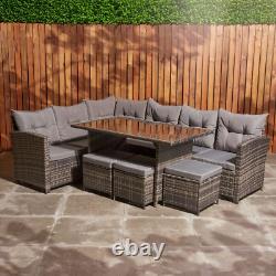 Garden Corner Sofa Rattan Furniture Set 9 Seater & Table Chairs Outdoor Patio