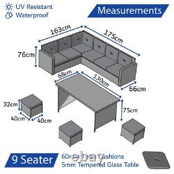 Garden Corner Sofa Rattan Furniture Set 9 Seater & Table Chairs Outdoor Patio