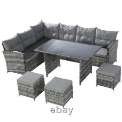 Garden Corner Sofa Rattan Furniture Set 9 Seater & Table Chairs Outdoor Patio