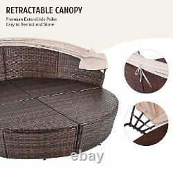 Garden Daybed Outdoor Round Sofa Bed Patio Furniture Set Sun Island Lounge Beige
