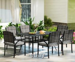 Garden Dining Table and Chairs 6 Seater Large Metal Rattan Patio Furniture Set