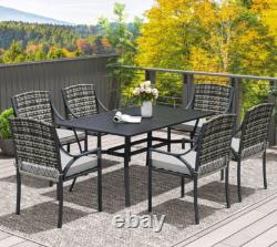 Garden Dining Table and Chairs 6 Seater Large Metal Rattan Patio Furniture Set