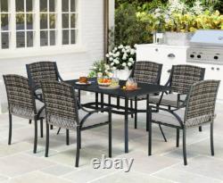 Garden Dining Table and Chairs 6 Seater Large Metal Rattan Patio Furniture Set