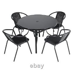 Garden Dining Table and Chairs Outdoor Patio Metal Furniture Set with Parasol Hole