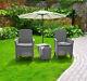 Garden Furniture 4 Piece Set With Parasol Chairs Storage Table Outdoor Patio Bbq