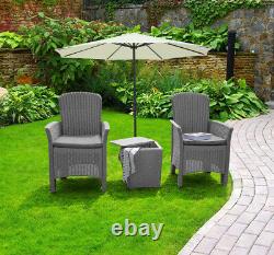 Garden Furniture 4 Piece Set With Parasol Chairs Storage Table Outdoor Patio BBQ