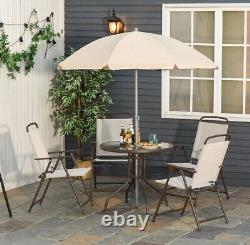 Garden Furniture Bistro Set 6 Pcs Beige and Coffee Patio Textilene Folding Chair