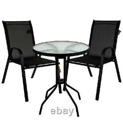 Garden Furniture Bistro Sets Round Glass Table & Stacking Chair Outdoor Patio